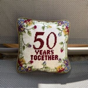 Needlepoint Pillow - 50 Years Together - 50th Anniversary -Small- Velvet -Floral